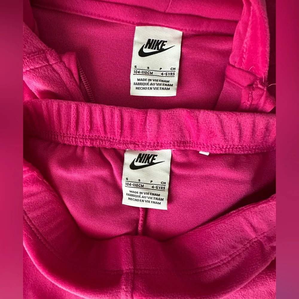 Nike Girls Velour Full Zip Hoodie & Pants Set Pink Size 5 NEW with Tags